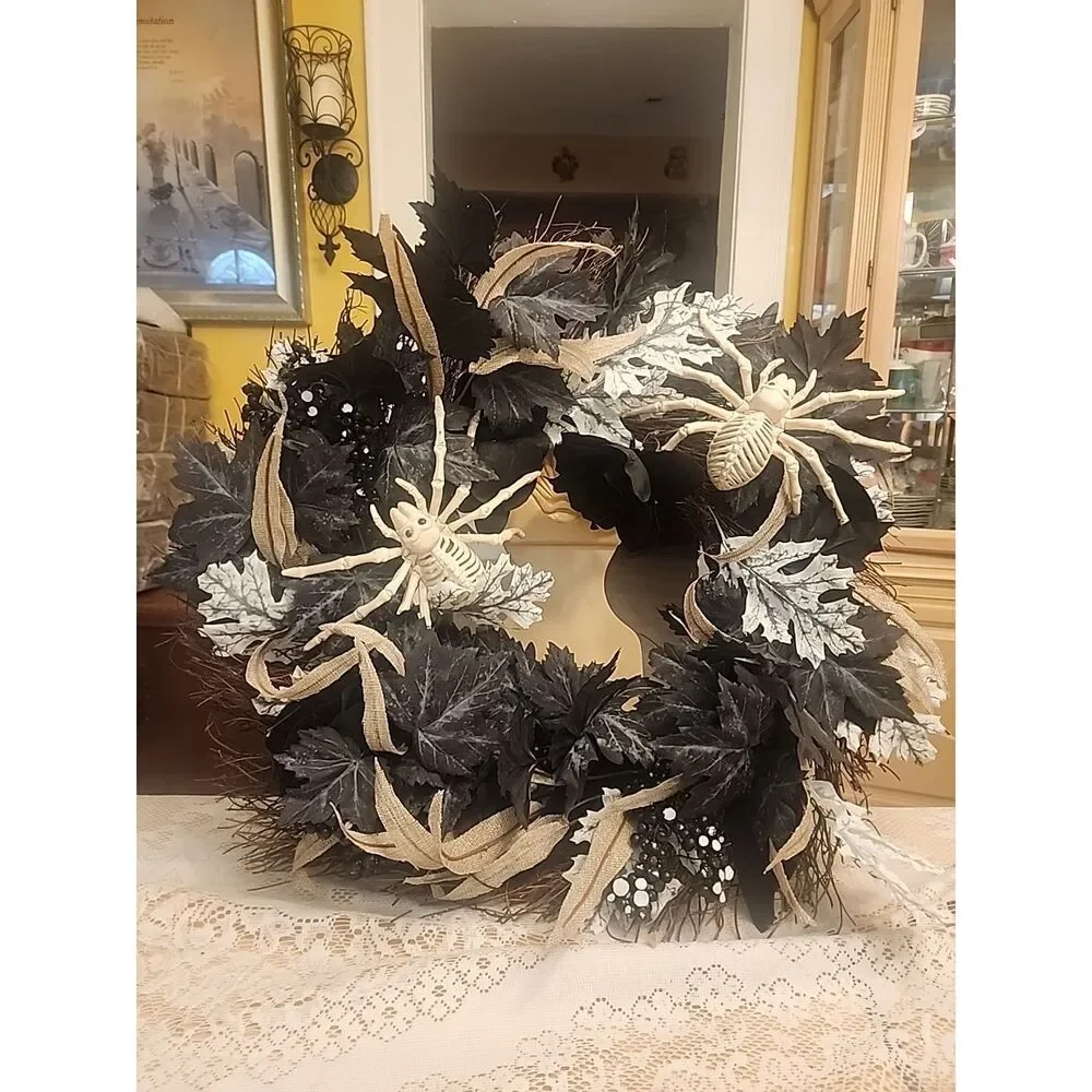 Halloween Gothic Black Floral And Spiders Twig Vine Wraeth 24